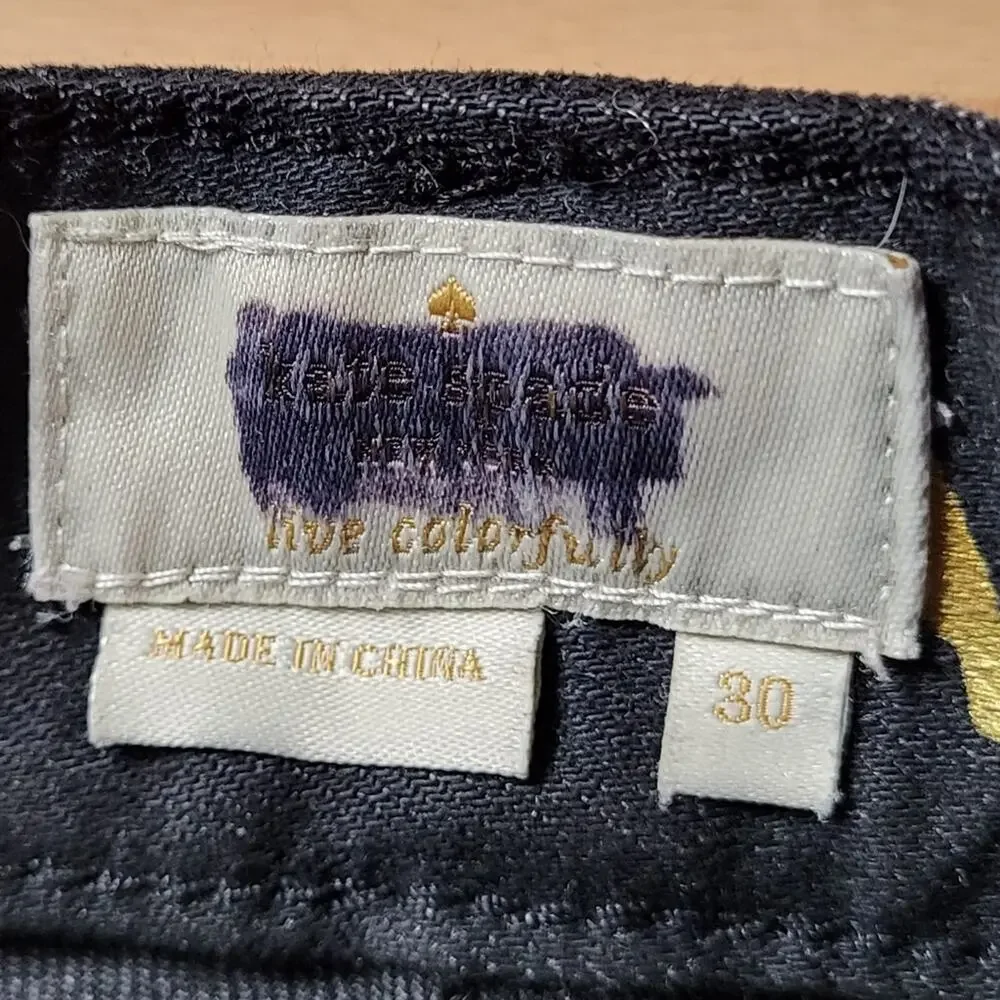 KATE SPADE Broom Street High Rise Raw Hem Straight Leg Black Denim Jeans SZ 30